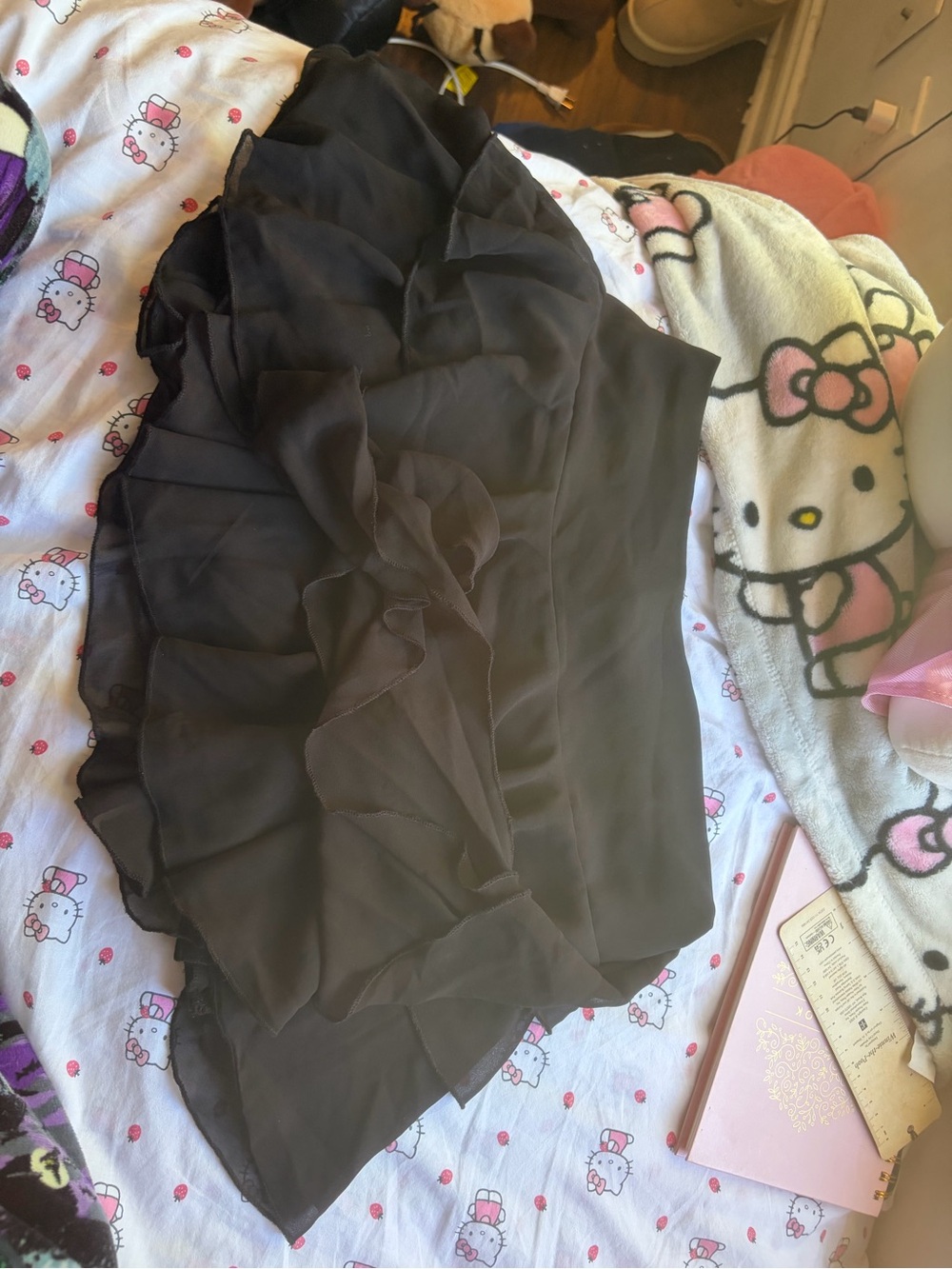 Women's Black Ruffle Skort with Layered Chiffon